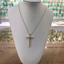 COLAR CRUZ PALITO EM ZIRCÔNIA BANHADO A OURO