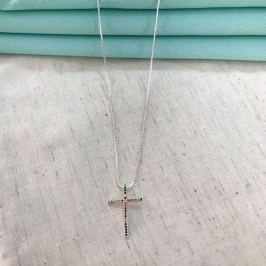 COLAR CRUZ ZIRC COLOR BANHADO A PRATA