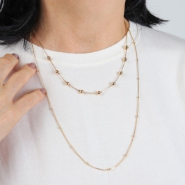 COLAR LONGO ESFERAS 65CM BANHADO A OURO