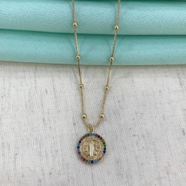 COLAR SÃO BENTO ZIRCÔNIAS COLORIDAS BANHADO A OURO