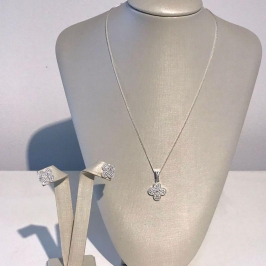 CONJUNTO TREVO ZIRCÔNIA JEWELRY BANHADO A PRATA