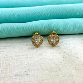 CORAÇÃO DUPLO ZIRCÔNIA BANHADO A OURO