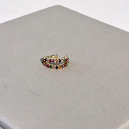 FAKE PIERCING DUPLO ZIRCÔNIA COLORIDA BANHADO A OURO