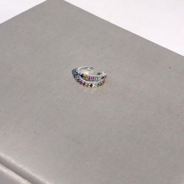 FAKE PIERCING DUPLO ZIRCÔNIA COLORIDA BANHADO A PRATA