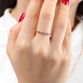 MEIA ALIANÇA EM ZIRCÔNIA COLORIDA BANHADO A OURO