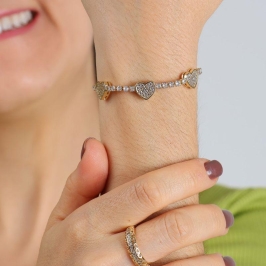 PULSEIRA CORAÇÃO RIVIERA EM ZIRCÔNIA REGULÁVEL BANHADO A OURO