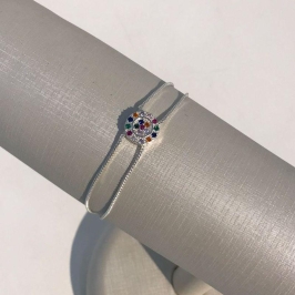 PULSEIRA DUPLA REDONDA ZIRCÔNIA COLORIDA BANHADO A PRATA