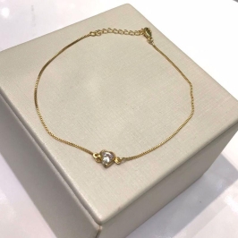 TORNOZELEIRA CORAÇÃO EM ZIRCÔNIA BANHADO A OURO