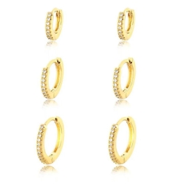 TRIO DE ARGOLA EM ZIRCÔNIA BANHADO A OURO