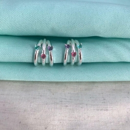 ARGOLA ZIRCÔNIA COLORIDA BANHADO A PRATA