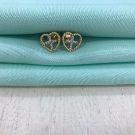 BRINCO CORAÇÃO FÉ ZIRCÔNIA BANHADO A OURO