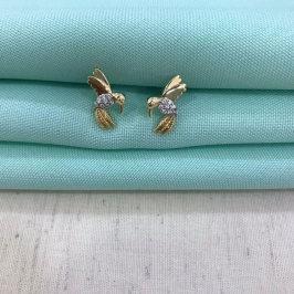 BRINCO PÁSSARO ZIRCÔNIA BANHADO A OURO