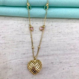 COLAR CORAÇÃO DESIGN CANDY COLOR BANHADO A OURO