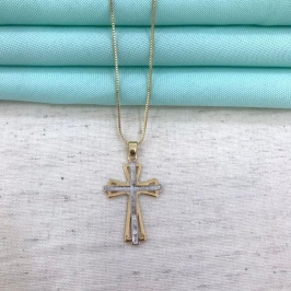 COLAR CRUZ DETALHE EM RÓDIO BANHADO A OURO