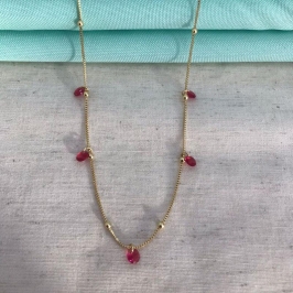 COLAR ESFERA TIFANY PINK BANHADO A OURO