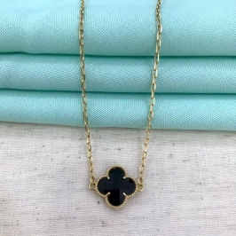 COLAR TREVO CRISTAL BANHADO A OURO