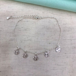 TORNOZELEIRA ESFERAS DIAMANTADAS BANHADO A PRATA