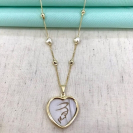 COLAR NOSSA SENHORA MADREPÉROLA BANHADO A OURO