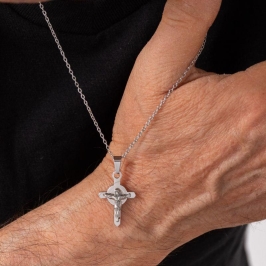 CORRENTE CRUZ SÃO BENTO MACULINO AÇO INOXIDÁVEL PRATA