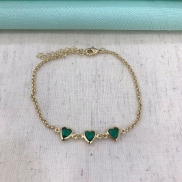 PULSEIRA TRIO DE CORAÇÃO VERDE BANHADO A OURO