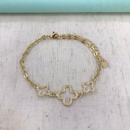 PULSEIRA TRIO TREVO TEXTURIZADO BANHADO A OURO