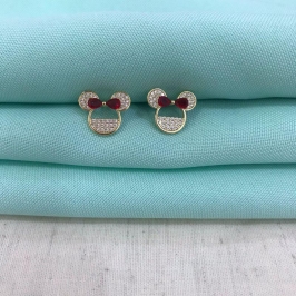 BRINCO MINNIE LAÇO ZIRCÔNIA BANHADO A OURO