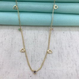 COLAR CORAÇÃO VAZADO PONTO DE LUZ BANHADO A OURO