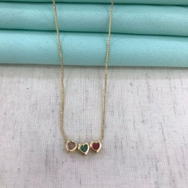 COLAR TRIO DE CORAÇÃO COLOR BANHADO A OURO