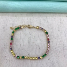 PULSEIRA RIVIERA ZIRCÔNIA COLORIDA BANHADO A OURO