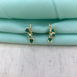 ARGOLINHA TRIO CORAÇÃO VERDE BANHADO A OURO