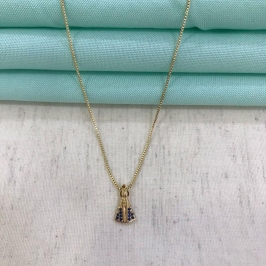 COLAR NOSSA SENHORA APARECIDA ZIRCÔNIA AZUL BANHADO A OURO