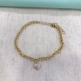 PULSEIRA ELO PORTUGUÊS PINGENTE CORAÇÃO BANHADO A OURO