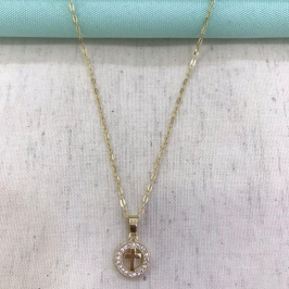 COLAR CRUZ REDONDO ZIRC. BANHADO A OURO