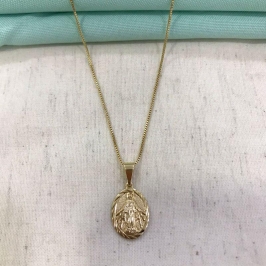 COLAR MEDALHA NOSSA SRA DAS GRAÇAS BANHADO A OURO