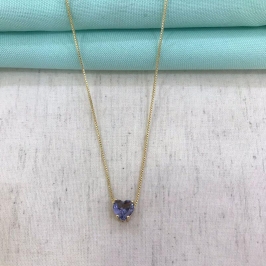 COLAR  PINGENTE CORAÇÃO LILAS BANHADO OURO