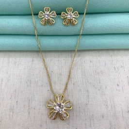 CONJUNTO FLORESCER ZIRCÔNIA BANHADO A OURO