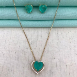 CONJUNTO FUSION TURMALINA BANHADO A OURO