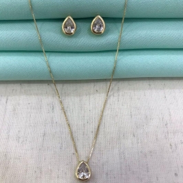 CONJUNTO GOTA ZIRCÔNIA GLAMOUR BANHADO A OURO