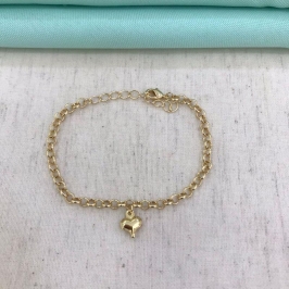 PULSEIRA ELO PORTUGUÊS PINGENTE CORAÇÃO BANHADO OURO