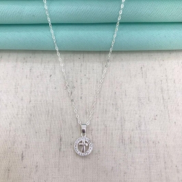COLAR CRUZ REDONDO ZIRC. BANHADO A PRATA