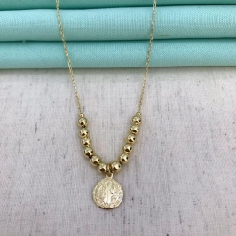 COLAR SÃO BENTO ESFERA BANHADO A OURO