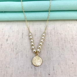 COLAR SÃO BENTO PÉROLA BANHADO A OURO