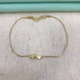 TORNOZELEIRA ESTRELA CORAÇÃO BANHADO A OURO