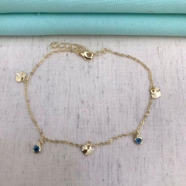 TORNOZELEIRA OLHO GREGO BANHADO A OURO