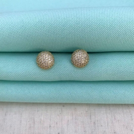 BRINCO MEIA ESFERA ZIRCÔNIA BANHADO A OURO