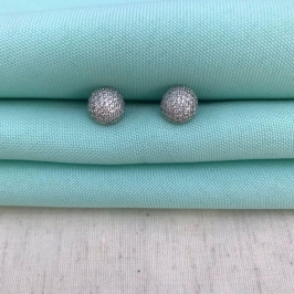 BRINCO MEIA ESFERA ZIRCÔNIA BANHADO A PRATA