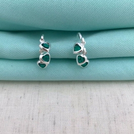 ARGOLINHA TRIO CORAÇÃO VERDE BANHADO A PRATA