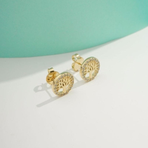 BRINCO ÁRVORE DA VIDA ZIRCÔNIA BANHADO A OURO