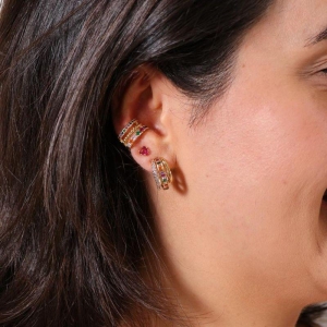 BRINCO MINI CORAÇÃO ZIRCÔNIA PINK BANHADO A OURO