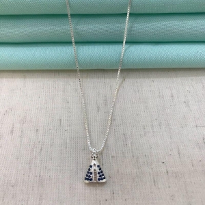 COLAR NOSSA SENHORA APARECIDA ZIRCÔNIA AZUL BANHADO A PRATA